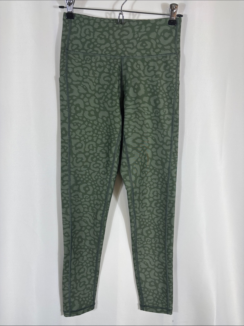 tek gear Olive Green Leopard-Print High-Waist Leggings with Side Pockets
